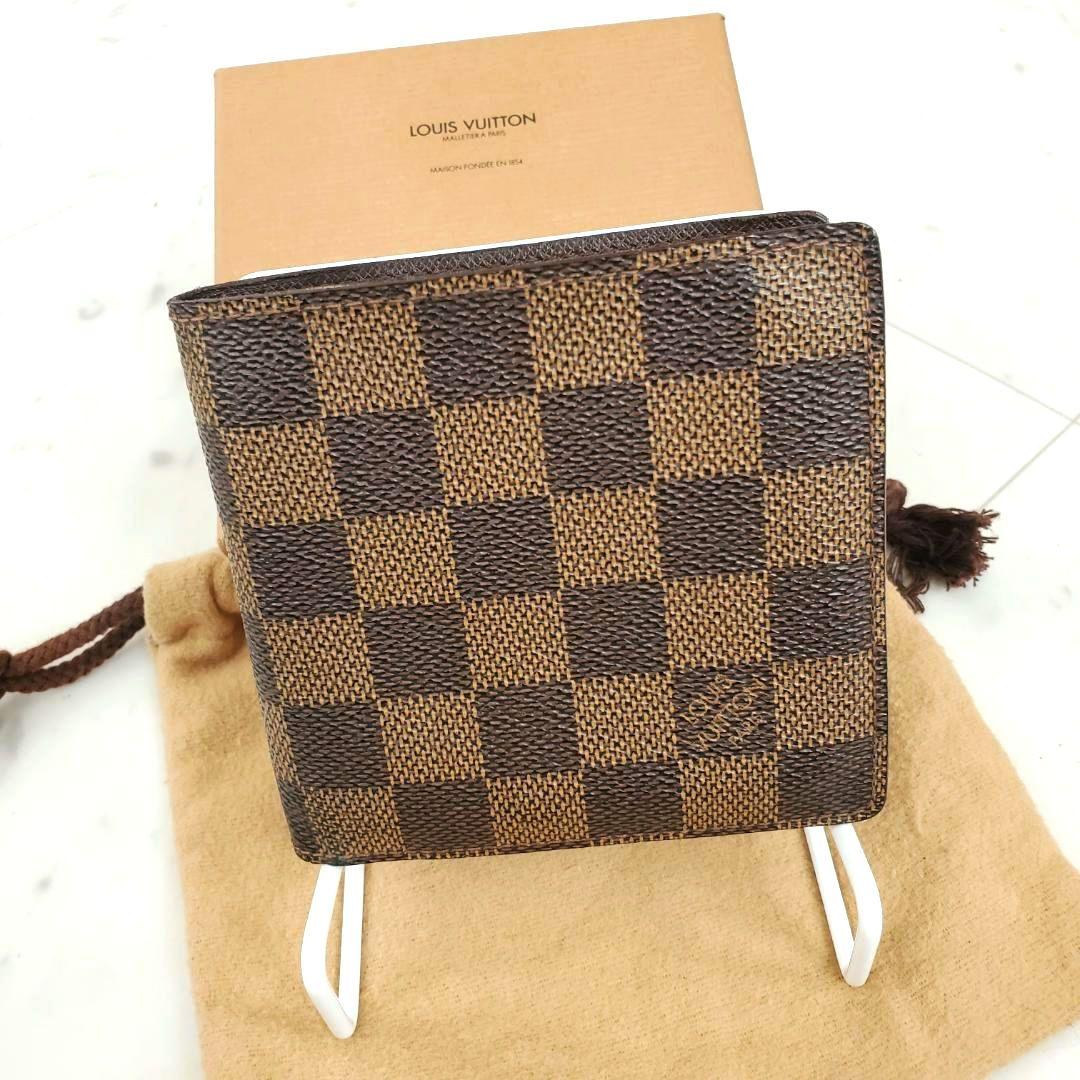 訳あり 外観美品 ルイヴィトン 二つ折り財布 ポルトフォイユ マルコ ダミエ
