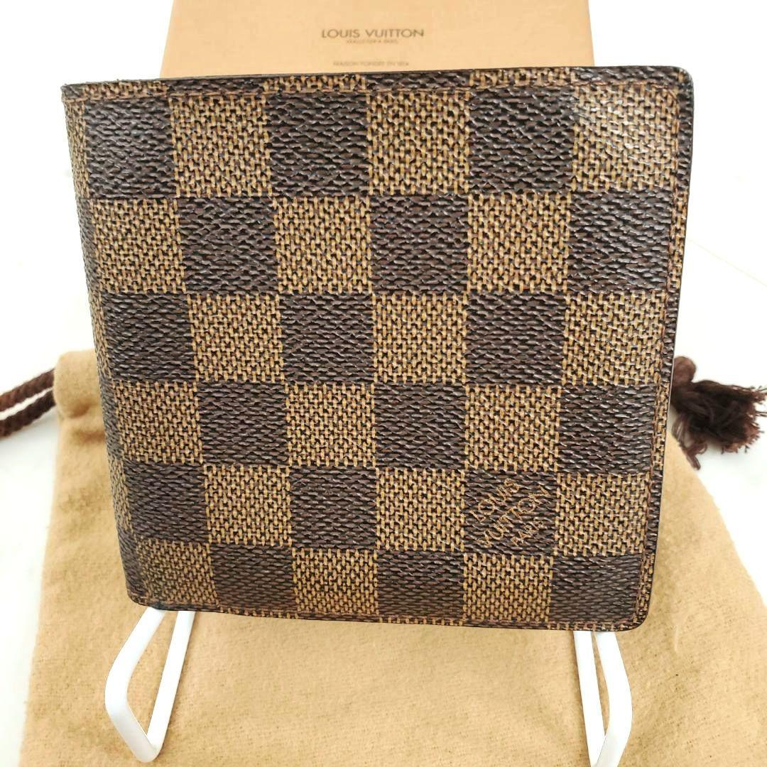 訳あり 外観美品 ルイヴィトン 二つ折り財布 ポルトフォイユ マルコ ダミエ