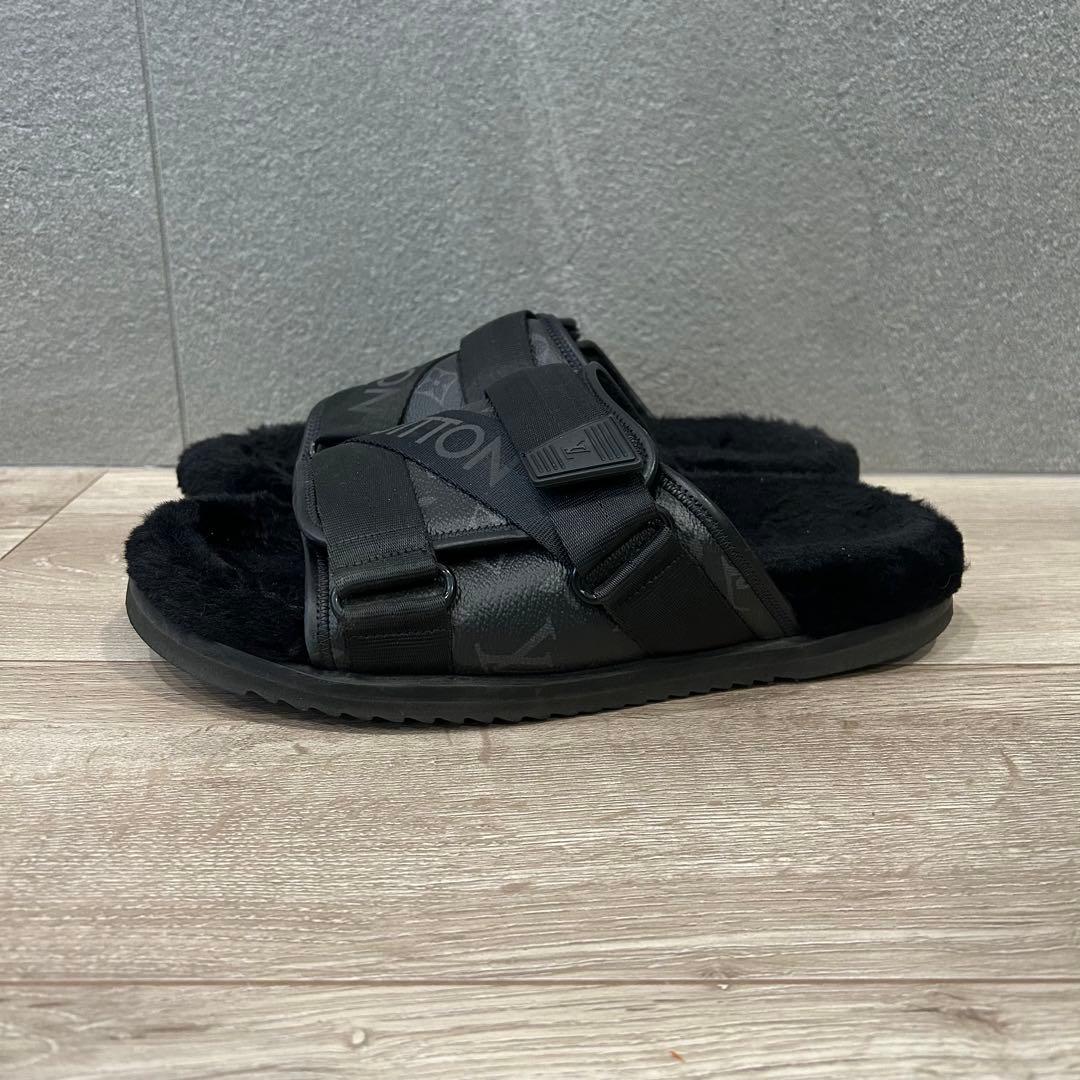 ルイヴィトン☆19AWホノルルライン モノグラムロゴテープミュールファーサンダル