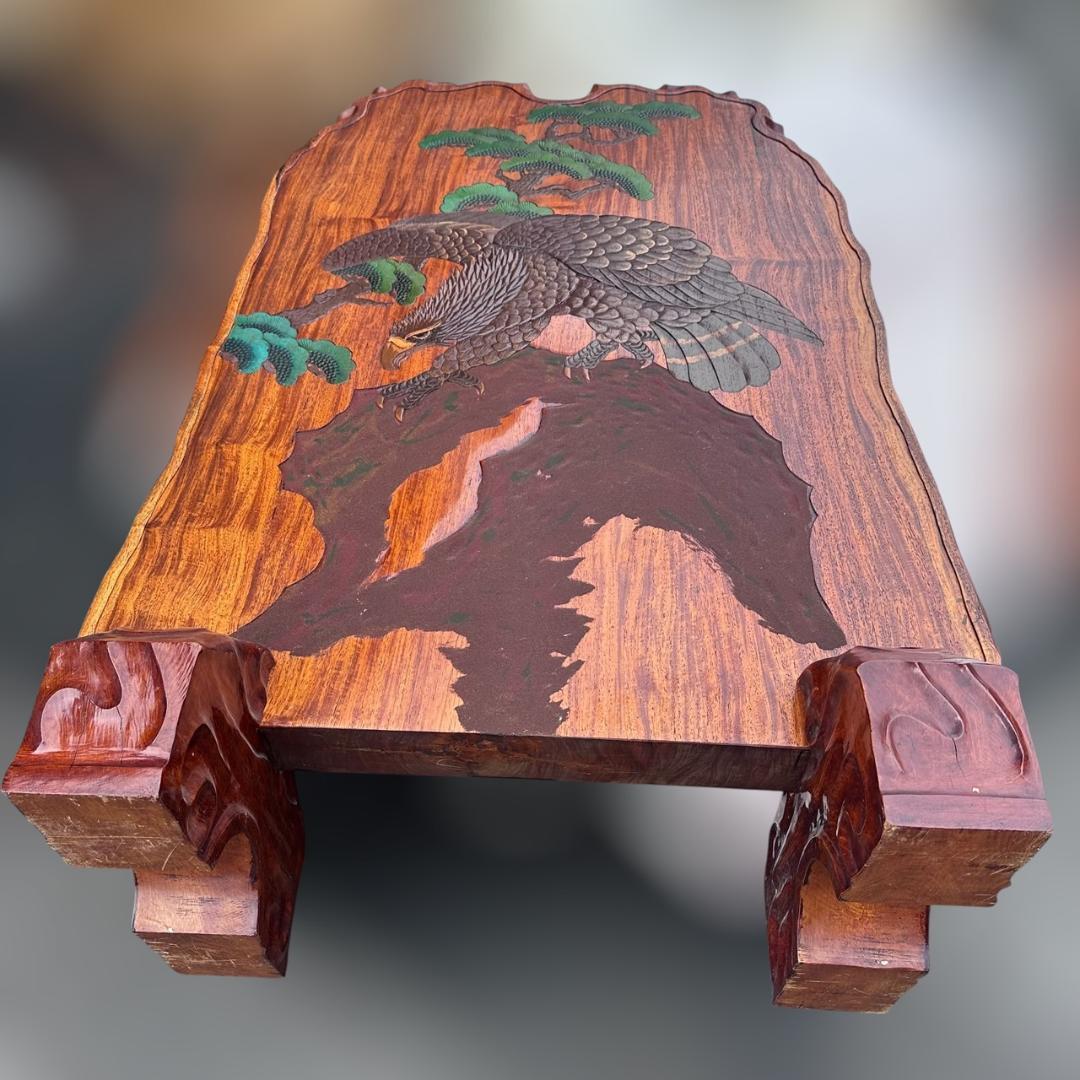 k.s　鷹の衝立　烏城彫　鷹松図　パーテーション　　衝立　間仕切り　62ｋ