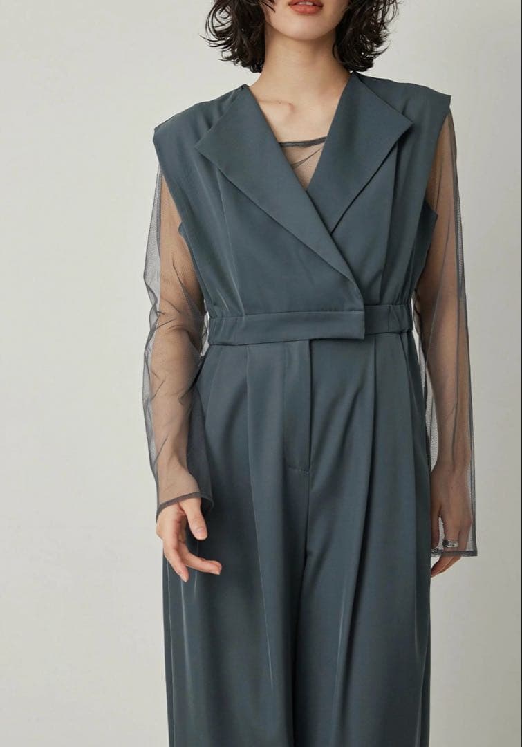 シアートップス スタンドアウトカラー オールインワン パンツドレス　Ｌサイズ