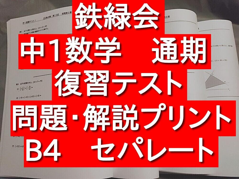 鉄緑会中1数学復習テスト　B4　問題用紙・解説用紙　フルセット　河合塾　駿台