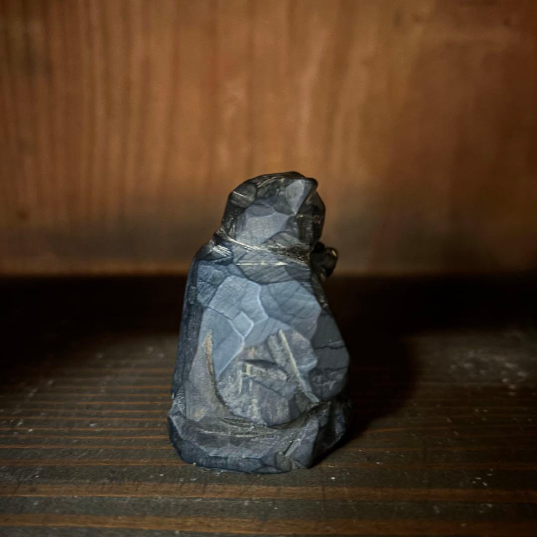 郷土玩具　猫　猫神　招き猫　一刀彫り　木彫　古い　時代　妖怪　黒猫