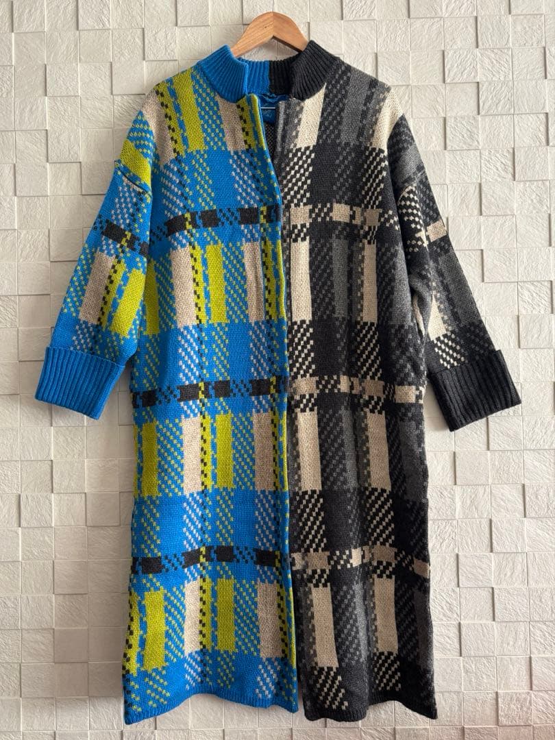 osmosisチェックジャガードニットコート ロングコート　カーディガン　美品