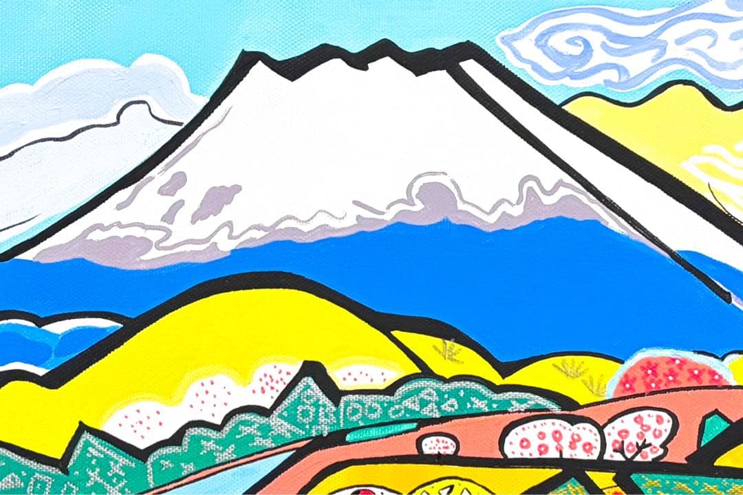 【F4号】手描き油彩　片岡球子【めでたき富士】未使用額　額縁　サイン　落款　人気