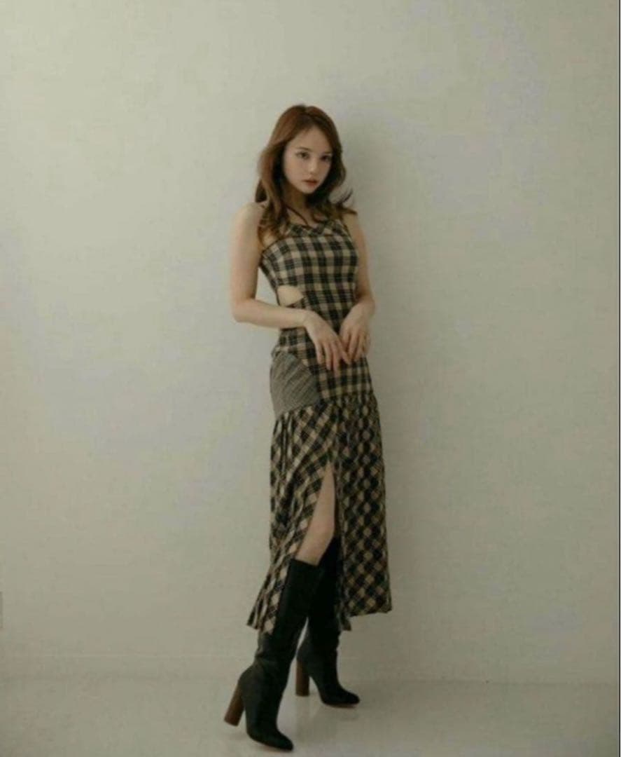 【ねこ】andmary アンナチェックドレス　ベージュ