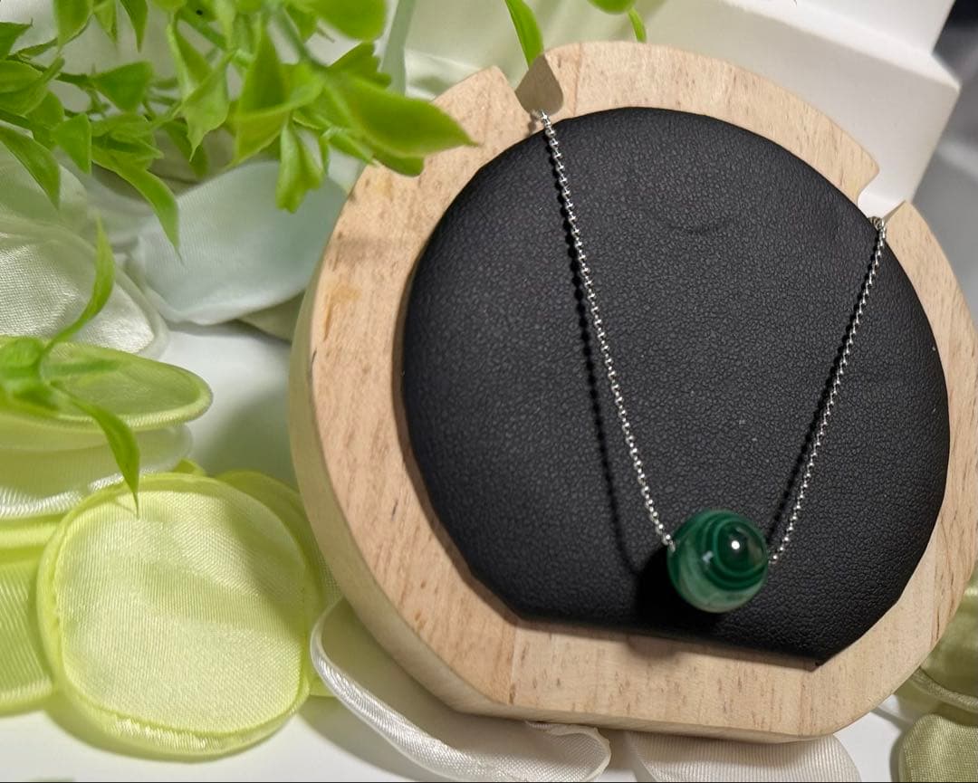 【5A 天眼マラカイト】孔雀石 12mm ネックレス 守護・魔除け｜316L