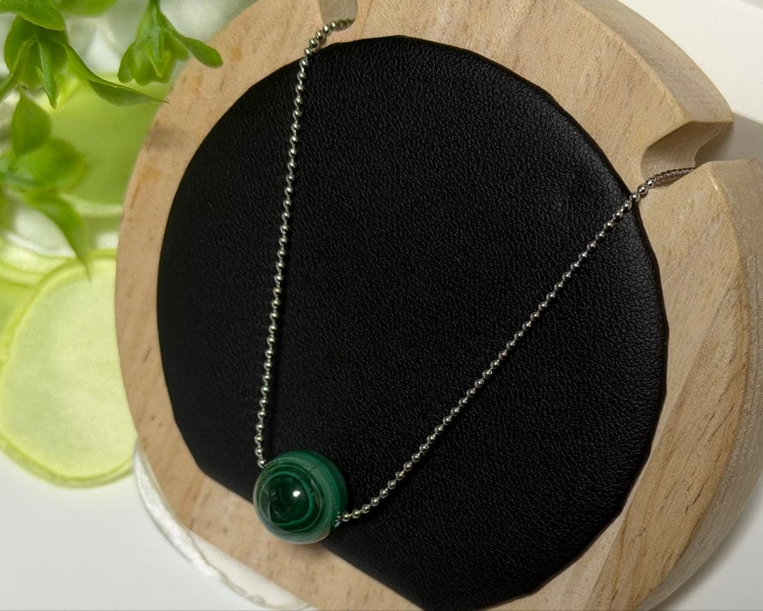 【5A 天眼マラカイト】孔雀石 12mm ネックレス 守護・魔除け｜316L