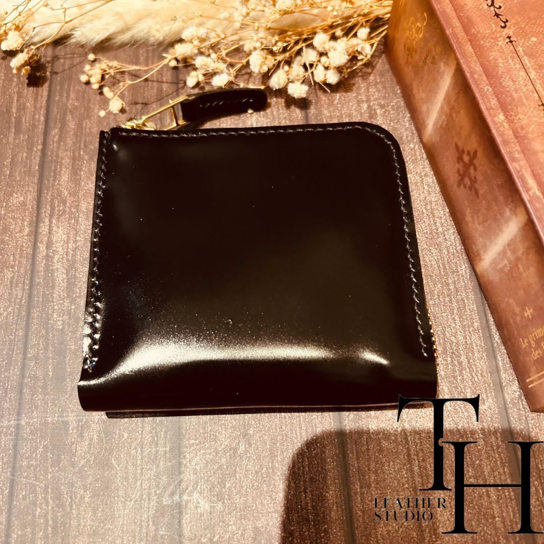 コードバン　新喜皮革　L字ファスナーウォレット　黒