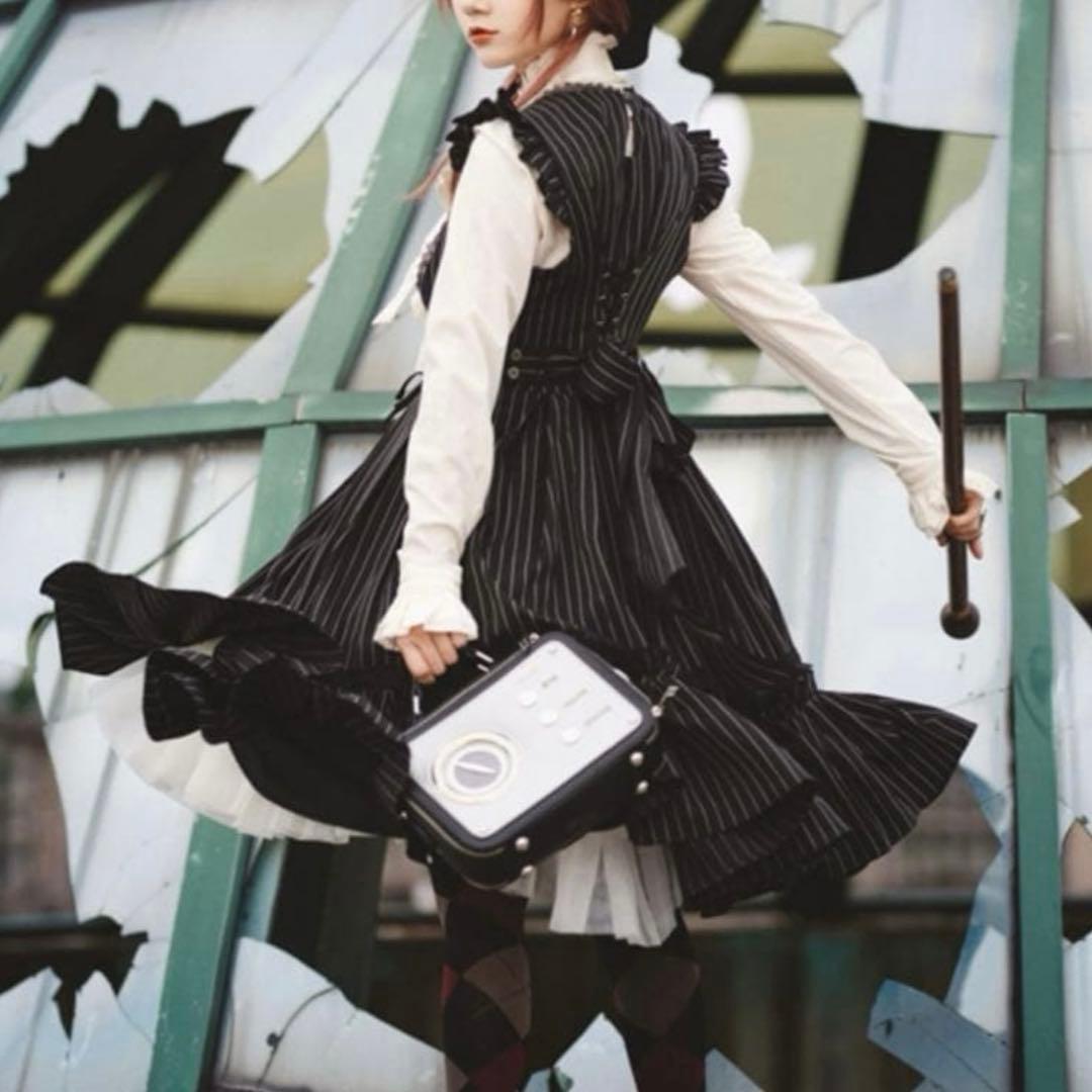 オッズアンジェロ　クラシック編み上げワンピース ストライプ ブラック　希少美品