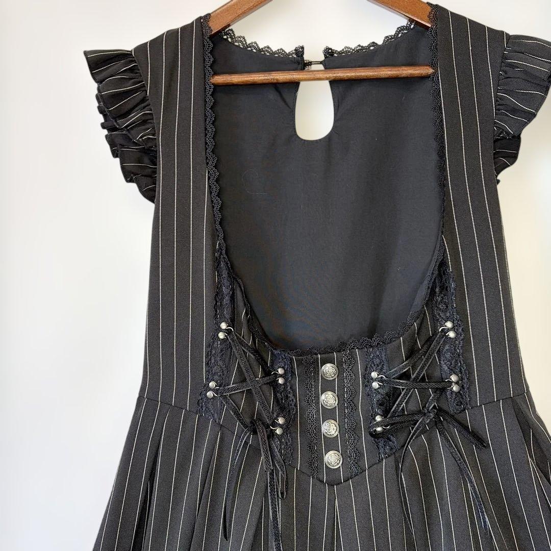 オッズアンジェロ　クラシック編み上げワンピース ストライプ ブラック　希少美品