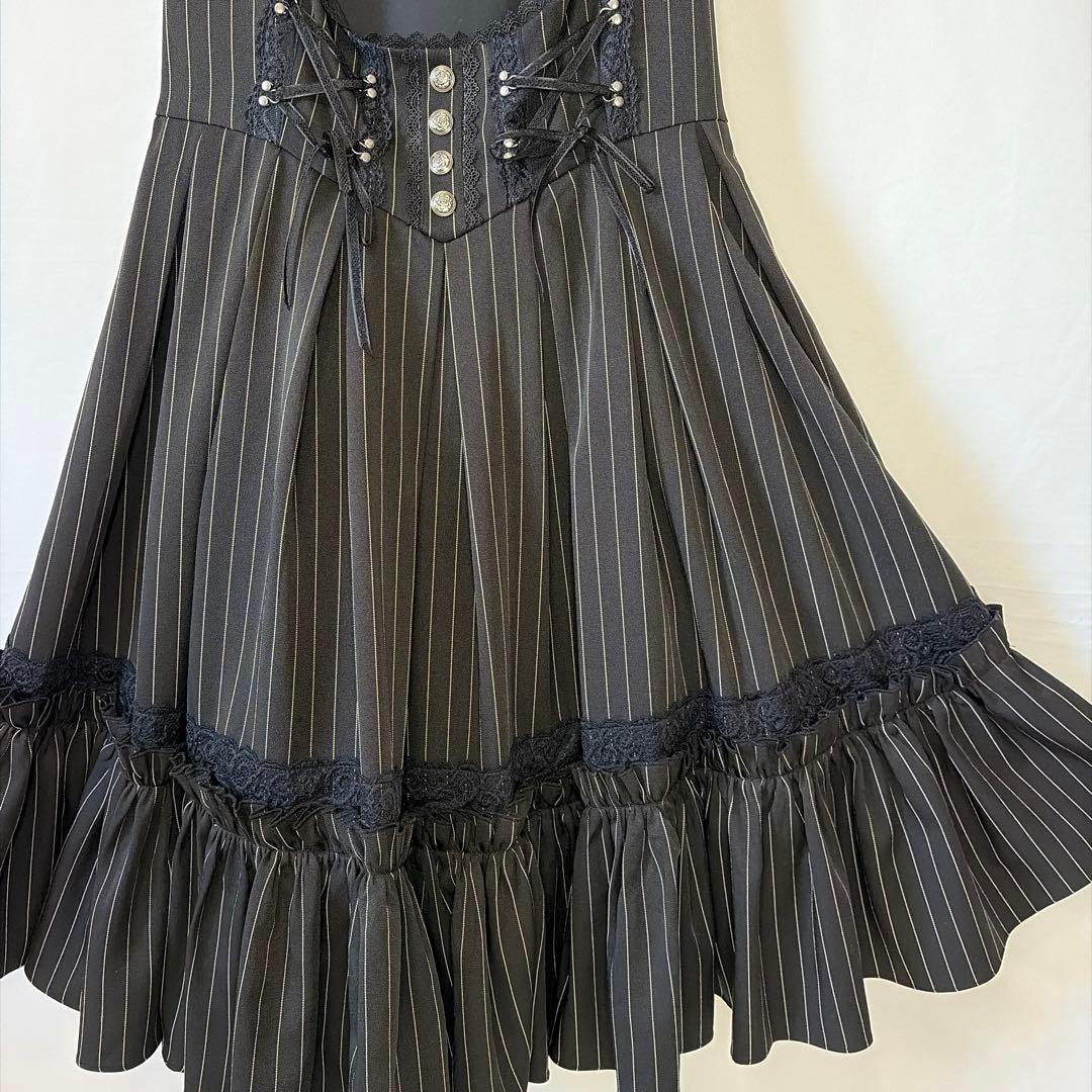 オッズアンジェロ　クラシック編み上げワンピース ストライプ ブラック　希少美品