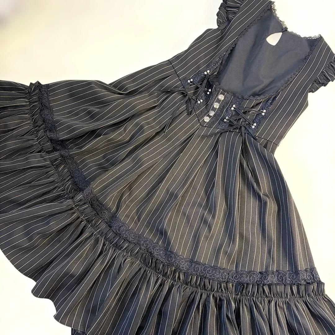 オッズアンジェロ　クラシック編み上げワンピース ストライプ ブラック　希少美品