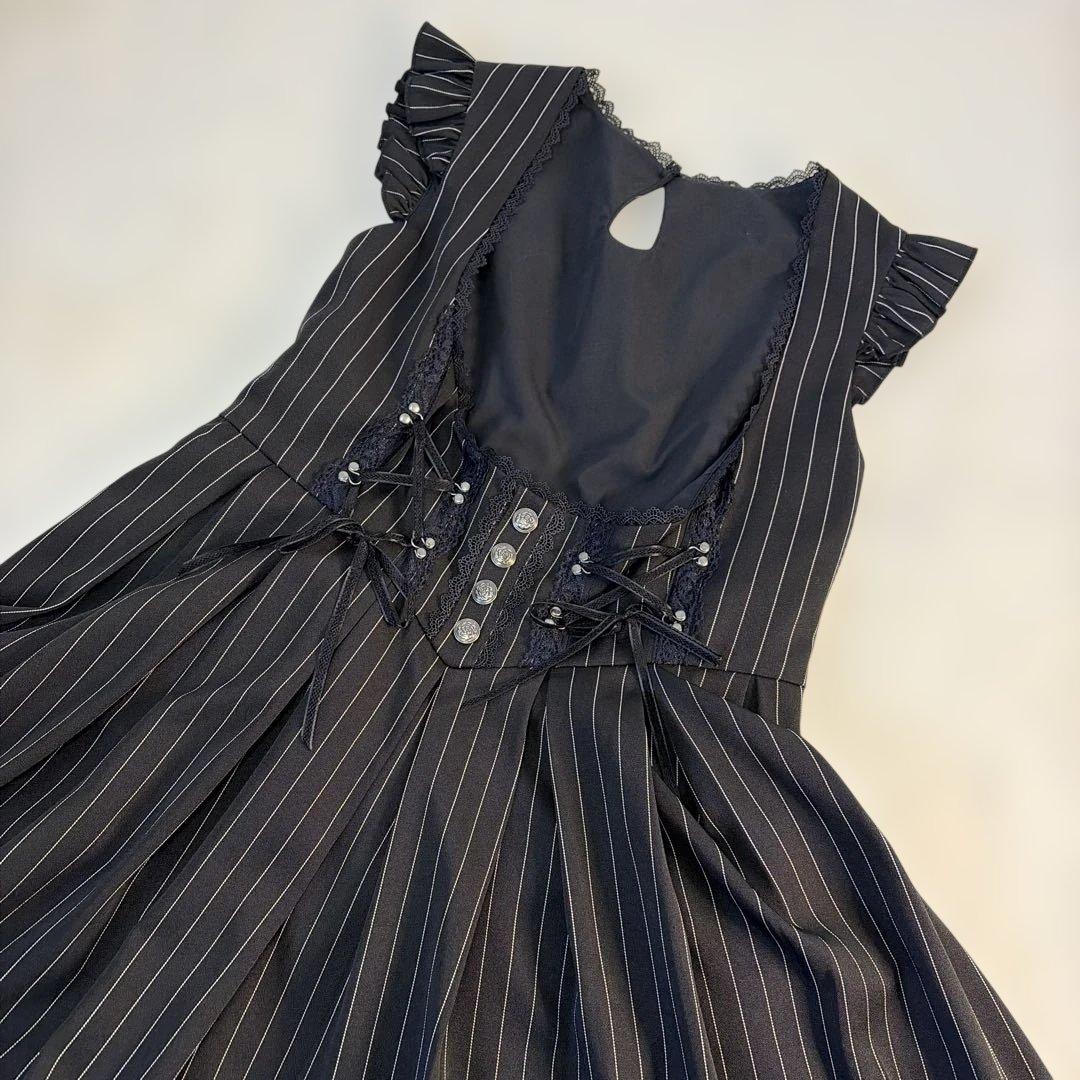オッズアンジェロ　クラシック編み上げワンピース ストライプ ブラック　希少美品