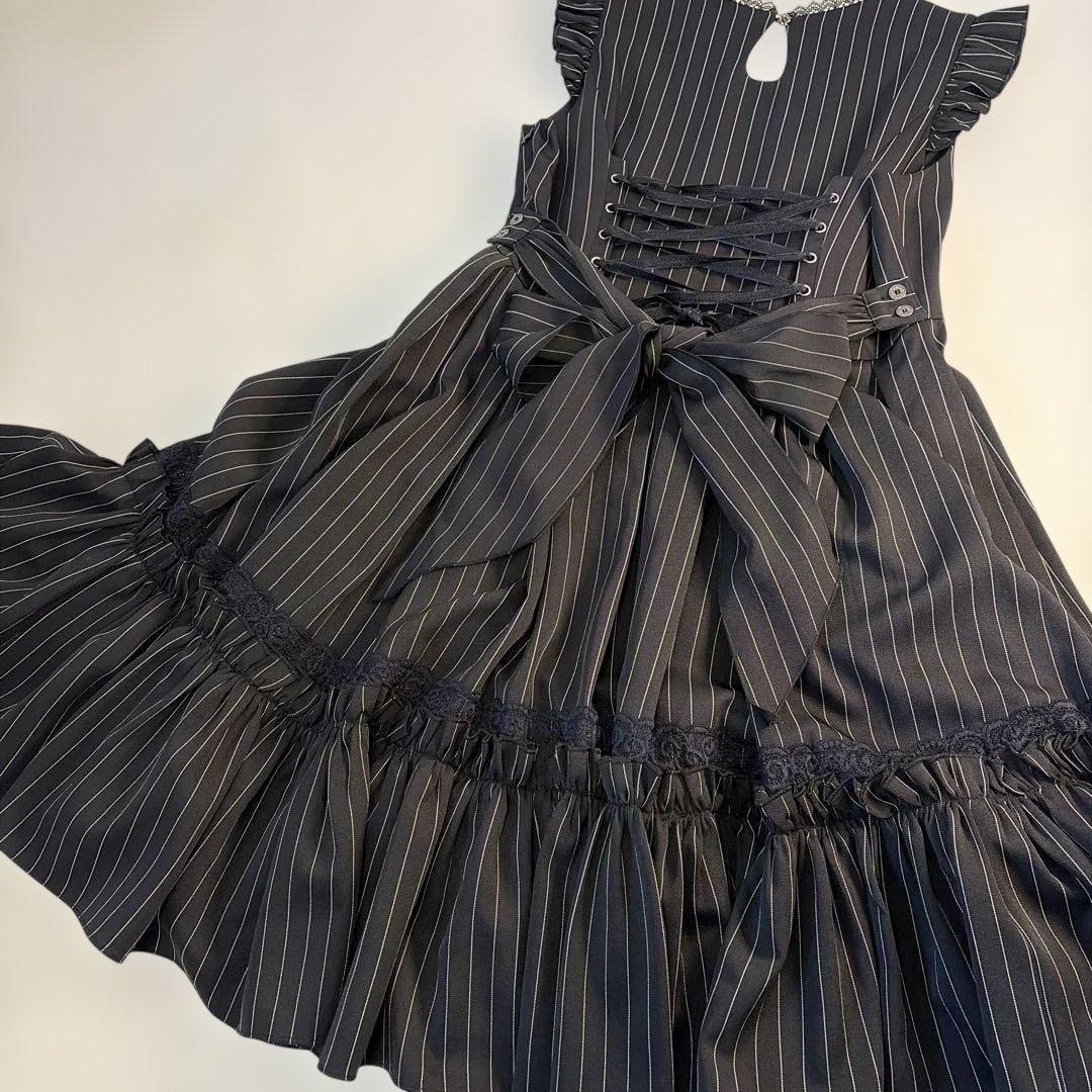 オッズアンジェロ　クラシック編み上げワンピース ストライプ ブラック　希少美品