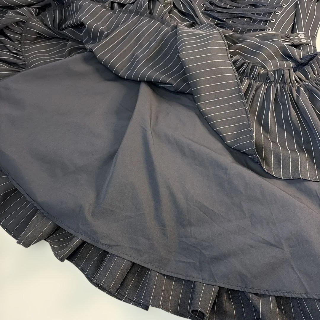 オッズアンジェロ　クラシック編み上げワンピース ストライプ ブラック　希少美品