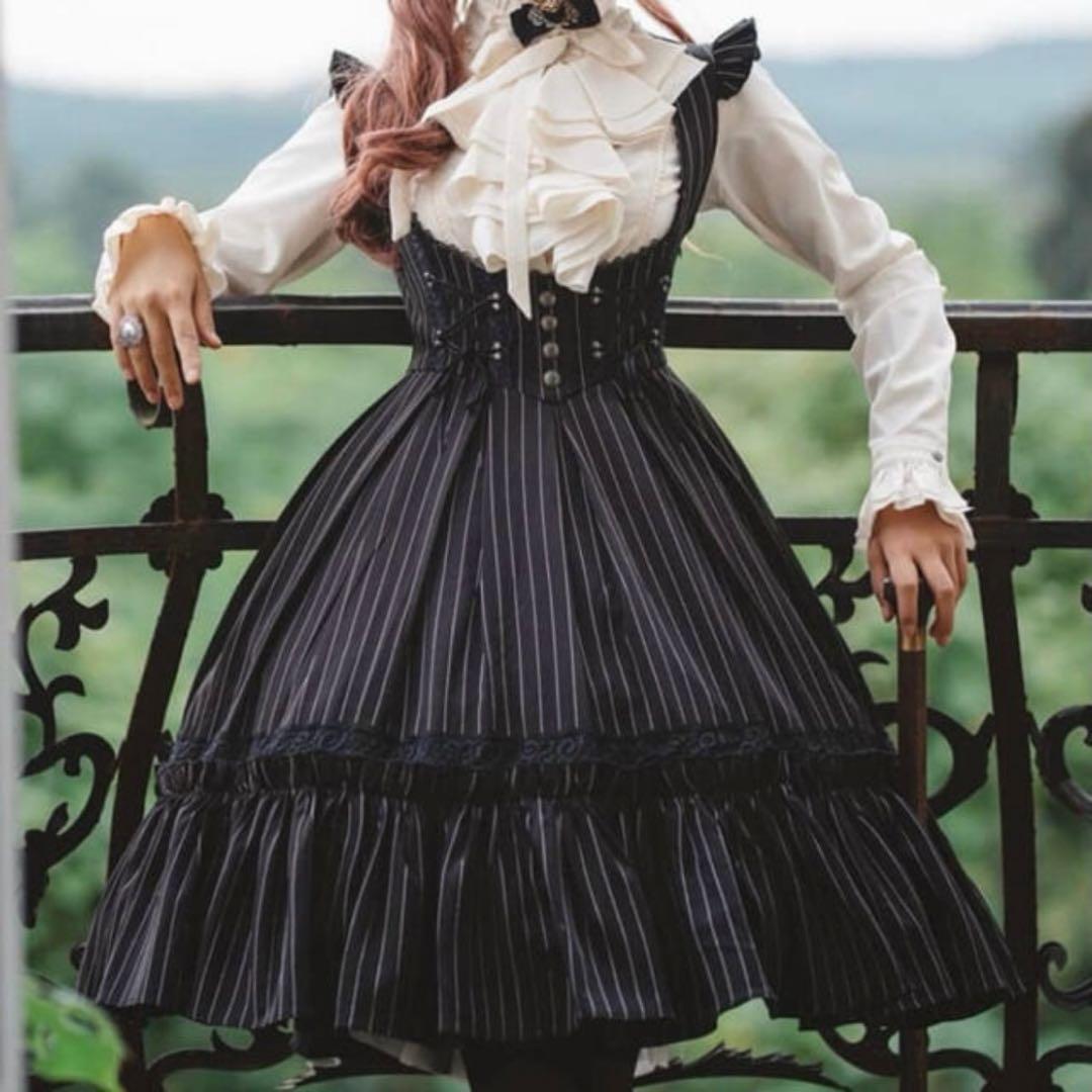 オッズアンジェロ　クラシック編み上げワンピース ストライプ ブラック　希少美品