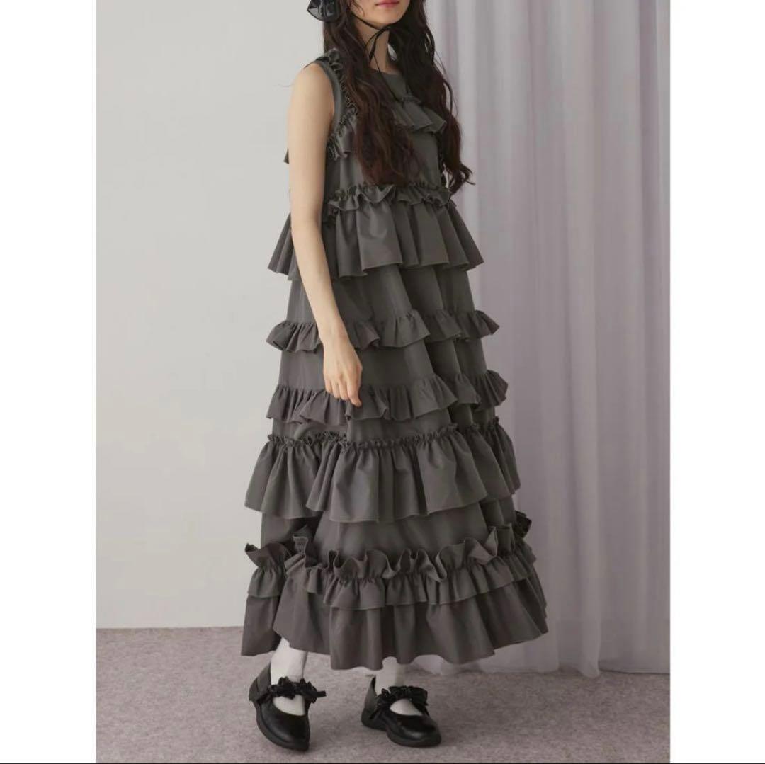 merry jenny - フリルティアードワンピース グレー-F