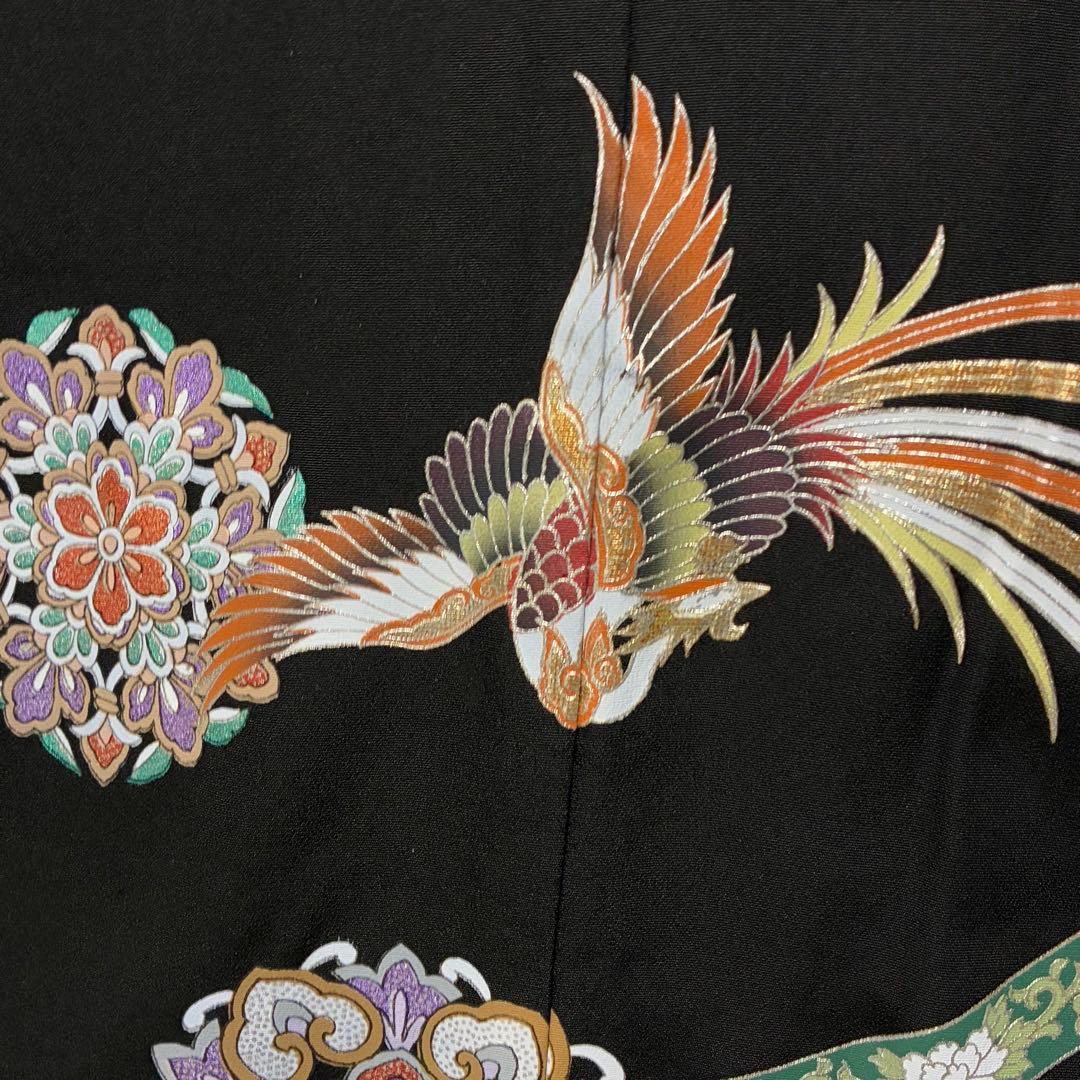 D204 黒留袖　螺鈿細工　鳳凰　華文　正絹　着物　袷　未使用極美品