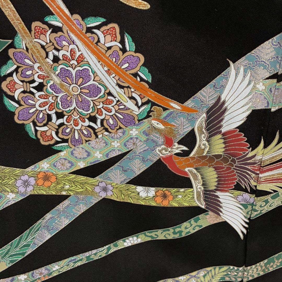 D204 黒留袖　螺鈿細工　鳳凰　華文　正絹　着物　袷　未使用極美品