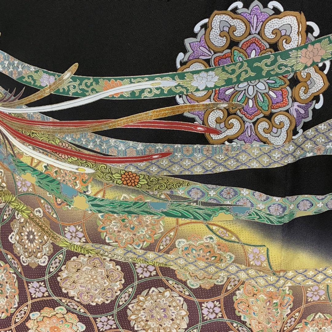 D204 黒留袖　螺鈿細工　鳳凰　華文　正絹　着物　袷　未使用極美品