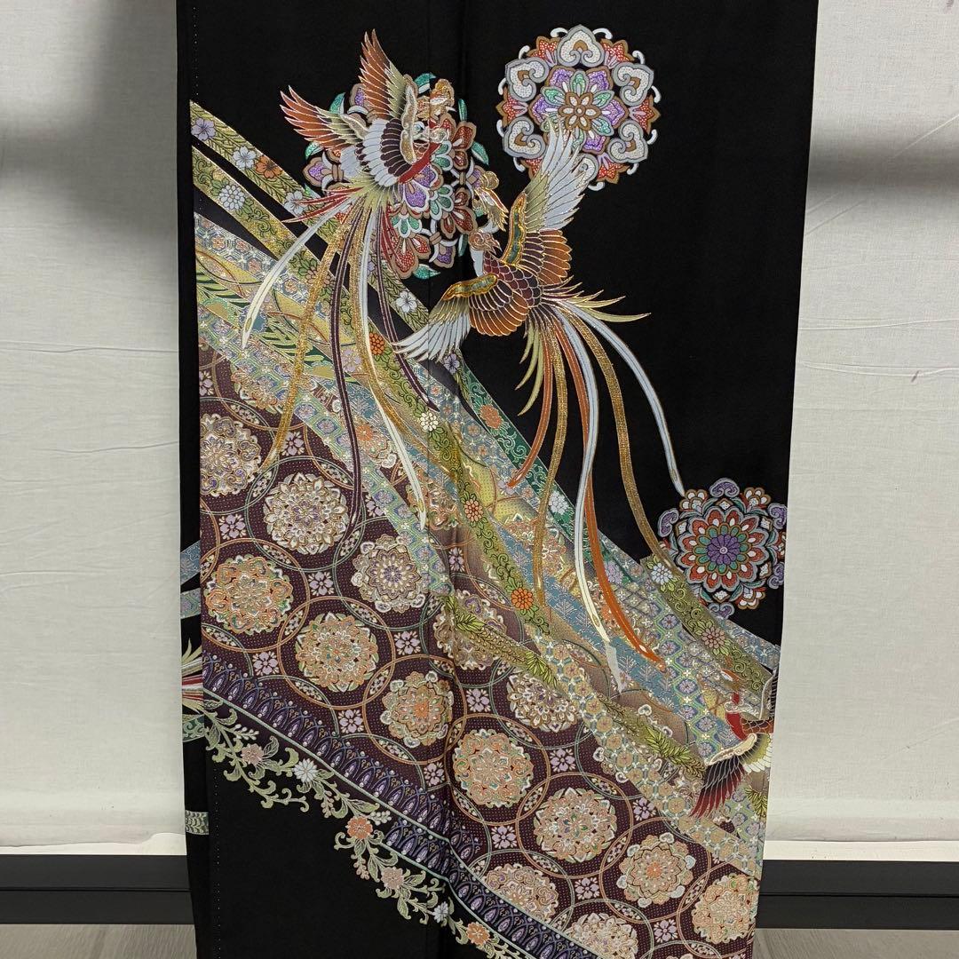 D204 黒留袖　螺鈿細工　鳳凰　華文　正絹　着物　袷　未使用極美品