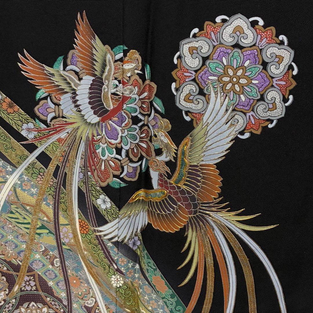 D204 黒留袖　螺鈿細工　鳳凰　華文　正絹　着物　袷　未使用極美品
