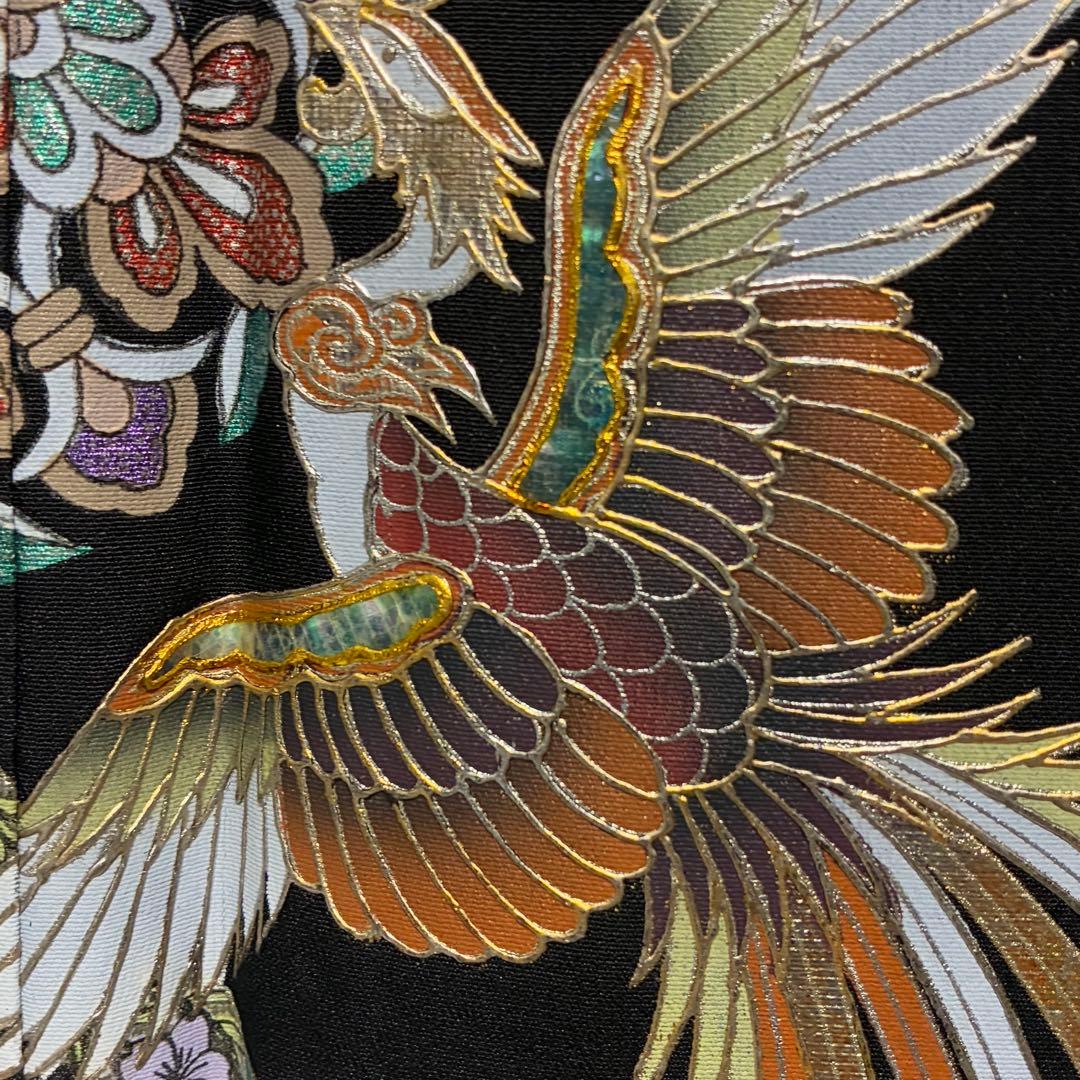 D204 黒留袖　螺鈿細工　鳳凰　華文　正絹　着物　袷　未使用極美品
