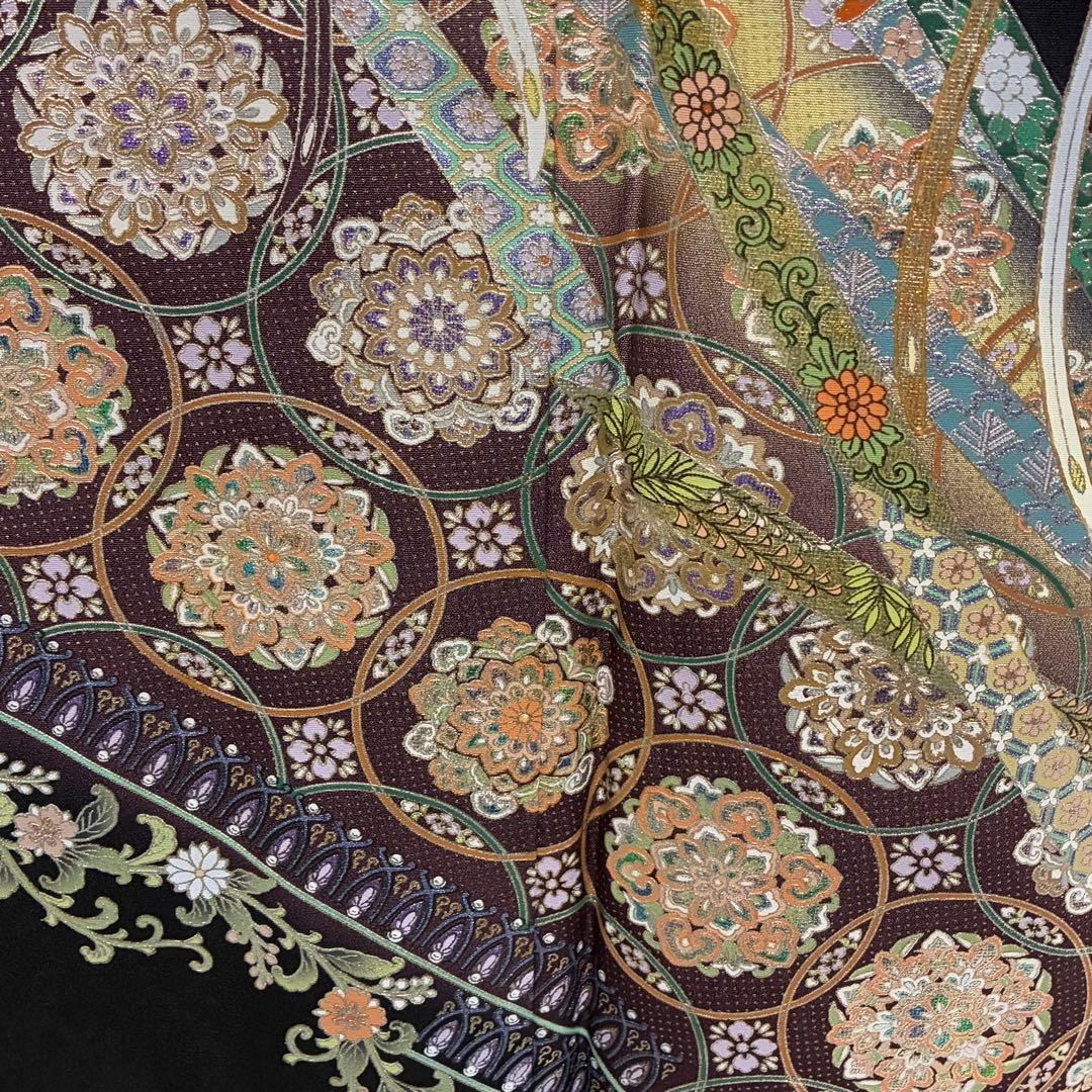 D204 黒留袖　螺鈿細工　鳳凰　華文　正絹　着物　袷　未使用極美品