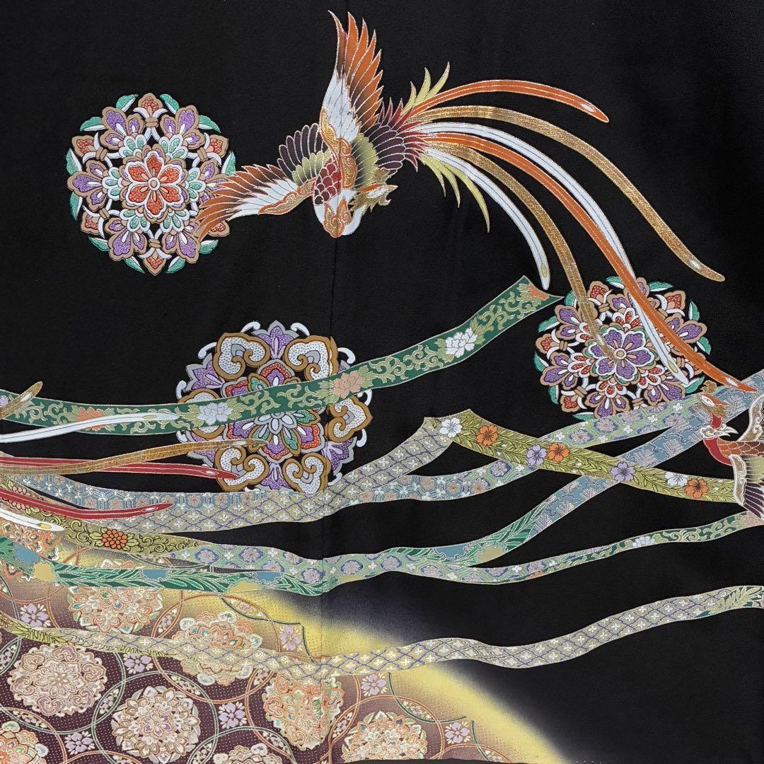 D204 黒留袖　螺鈿細工　鳳凰　華文　正絹　着物　袷　未使用極美品