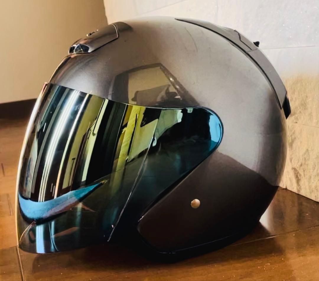 グレー ジェットヘルメット ミラーシールド