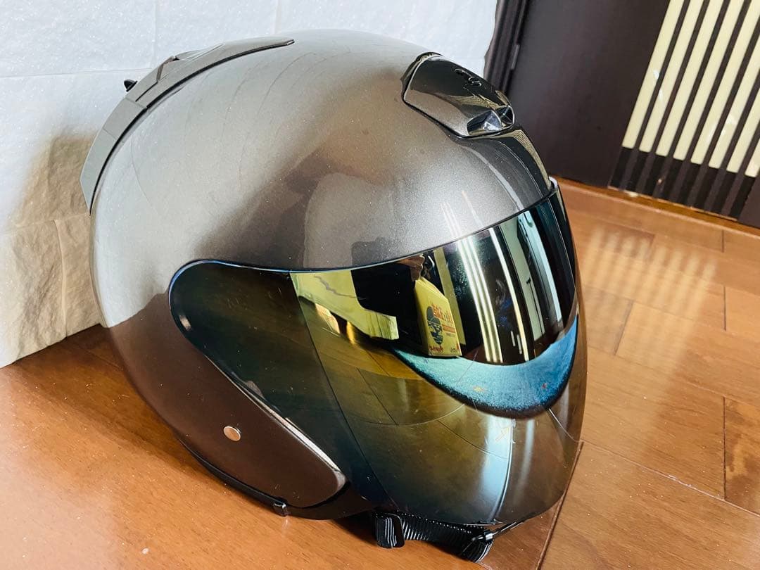グレー ジェットヘルメット ミラーシールド