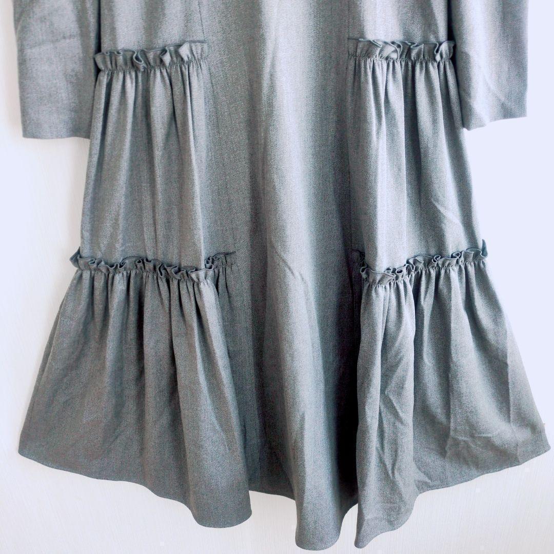 美品 エムプルミエブラック 36 バックギャザー 切替 ワンピース ティアード