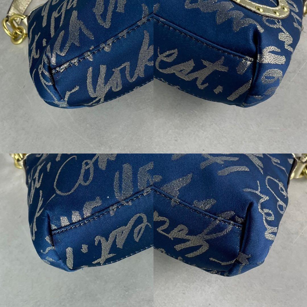 ✨美品✨コーチ　ポピー　ショルダーバッグ　2way ハート　スクリプトロゴ　紺色