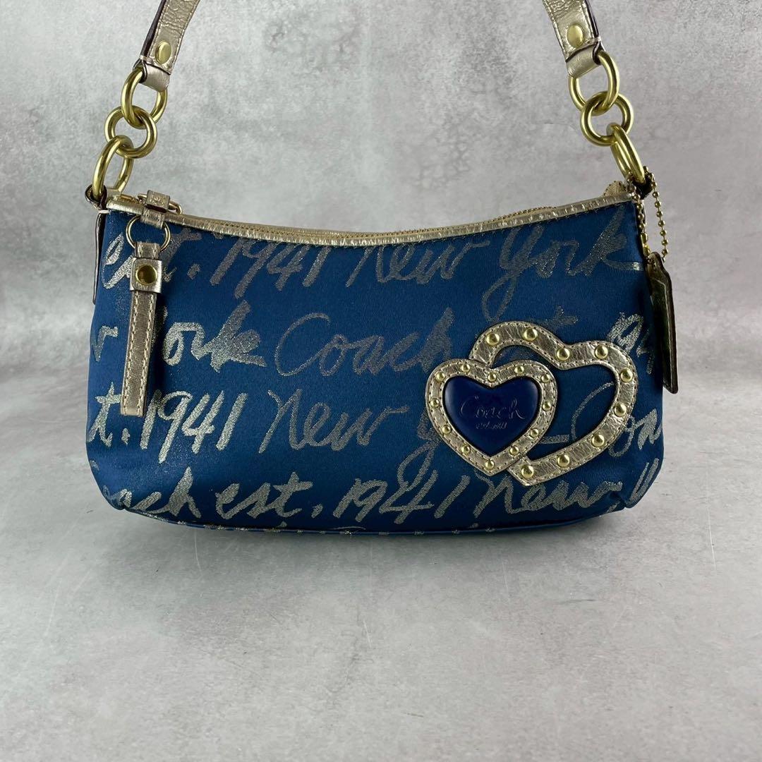 ✨美品✨コーチ　ポピー　ショルダーバッグ　2way ハート　スクリプトロゴ　紺色