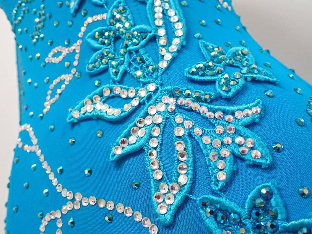 B1307★水色/スワロフスキー/ワンピース/スタンダードドレス☆社交ダンス