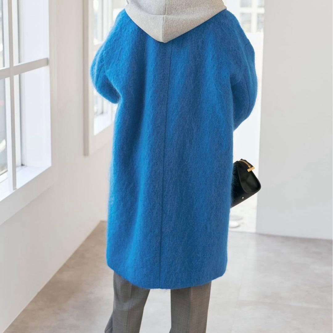 シャギーコクーンコート 青 スピックアンドスパンSpickandSpan ロング