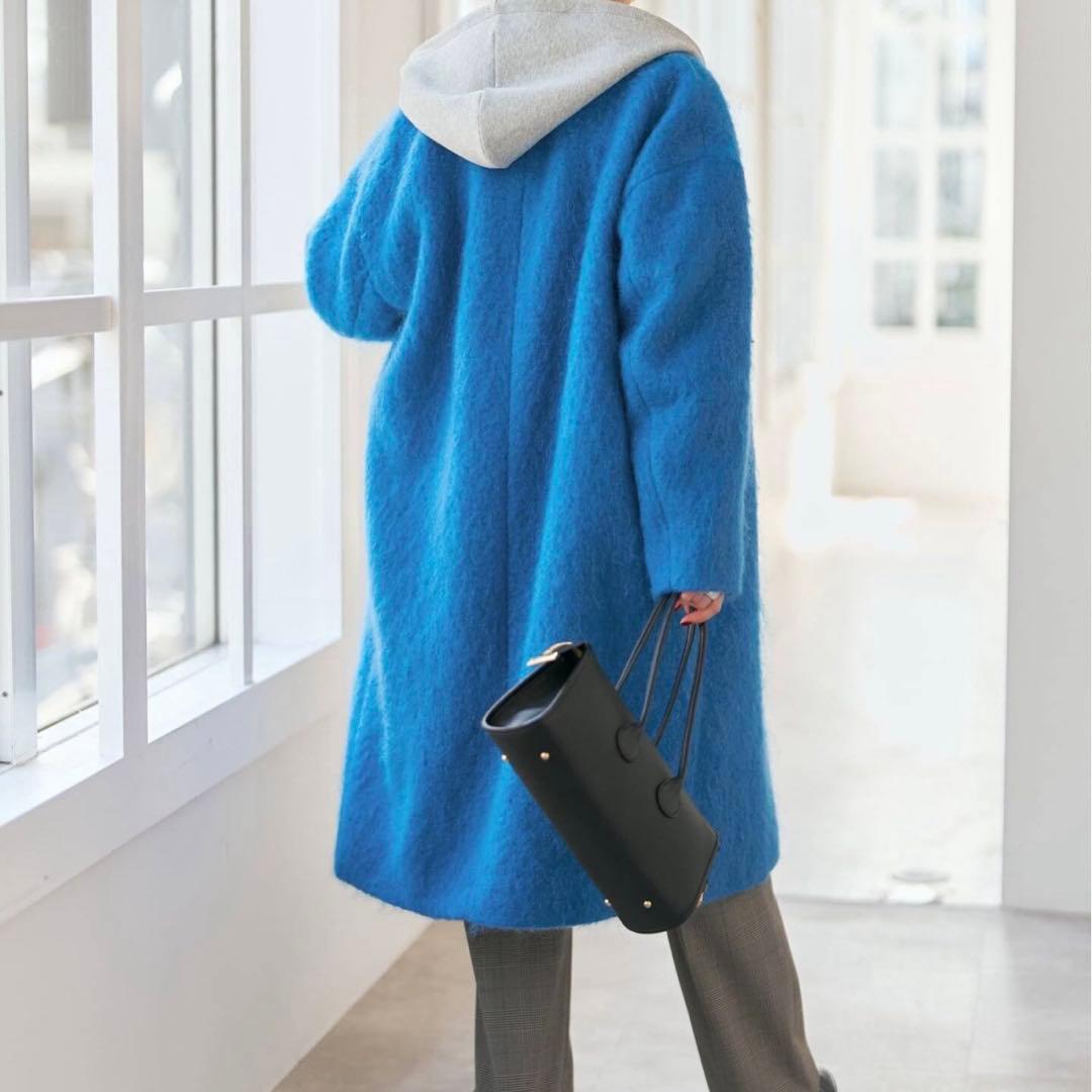 シャギーコクーンコート 青 スピックアンドスパンSpickandSpan ロング