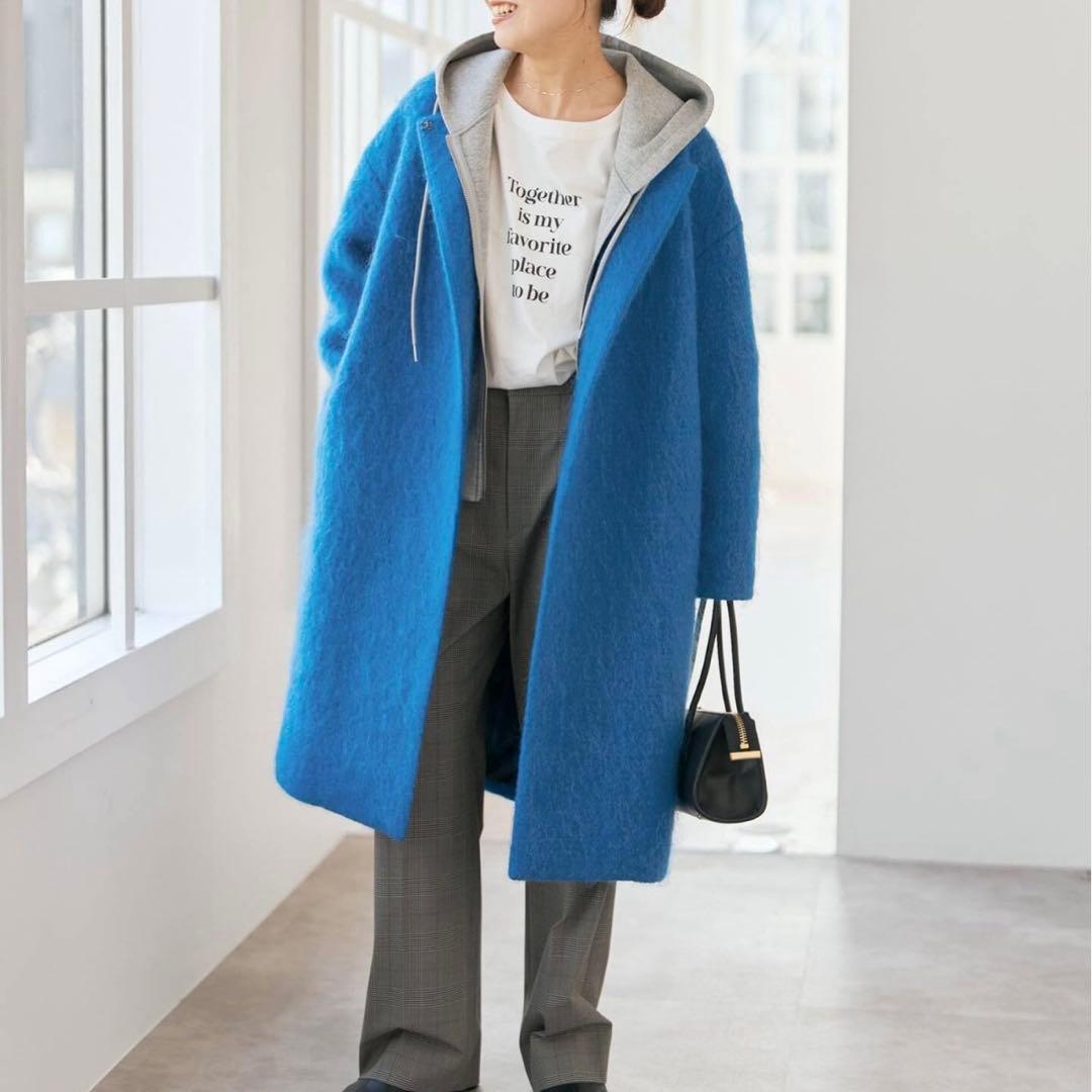 シャギーコクーンコート 青 スピックアンドスパンSpickandSpan ロング