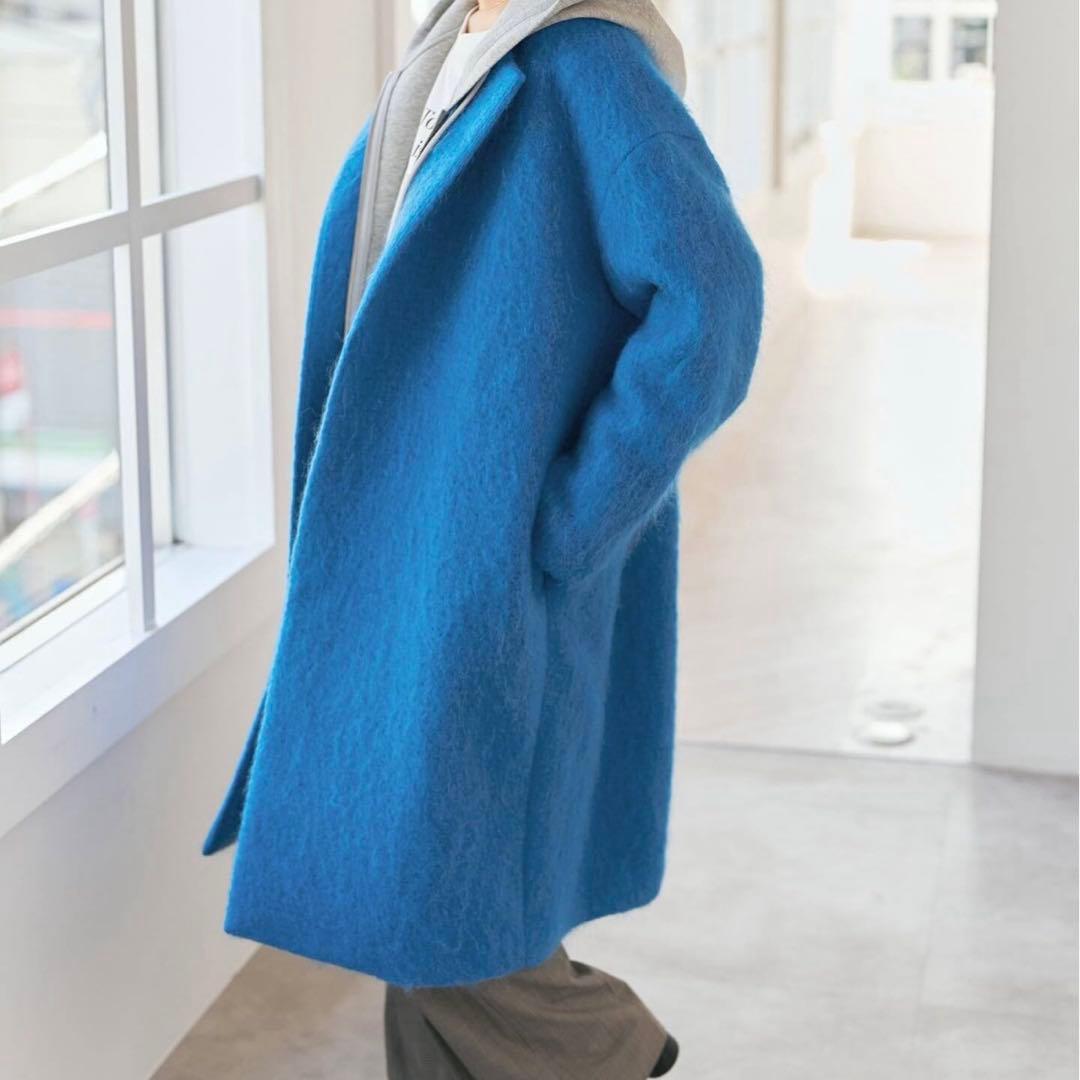 シャギーコクーンコート 青 スピックアンドスパンSpickandSpan ロング