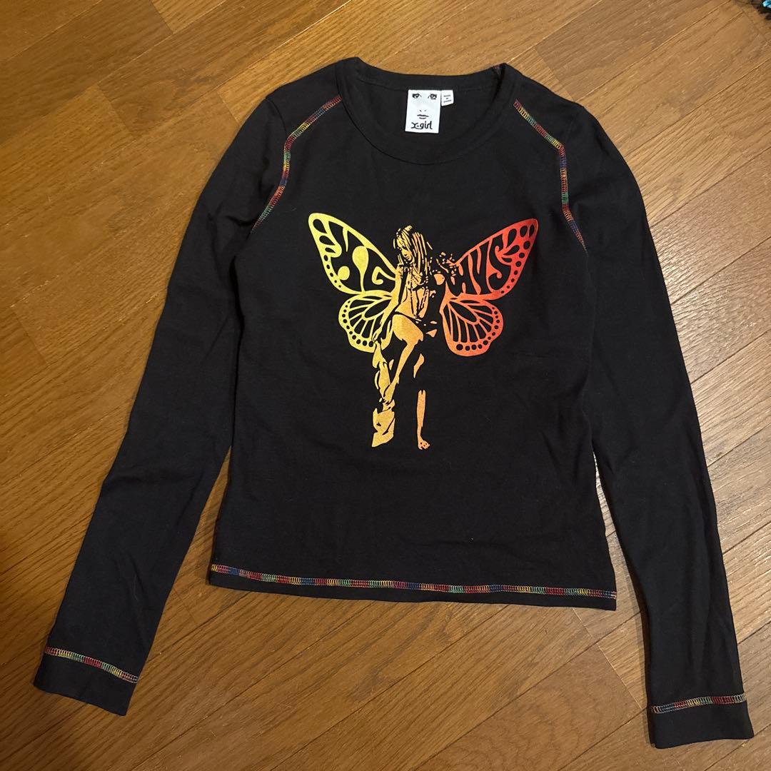 X-girl ×ヒストリックグラマー コラボ バタフライプリント 長袖Tシャツ