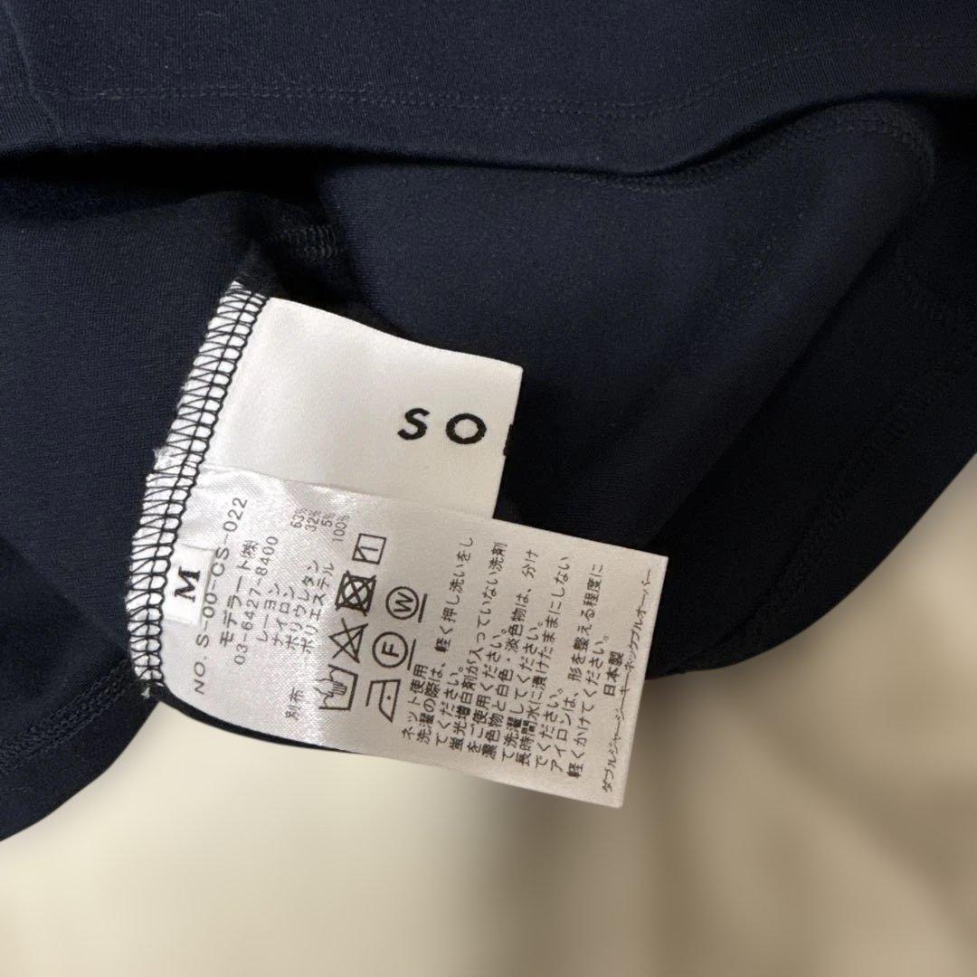 も*の様 新品SOEJU ソージュ ダブルジャージキーネックプルオーバー ネイビ