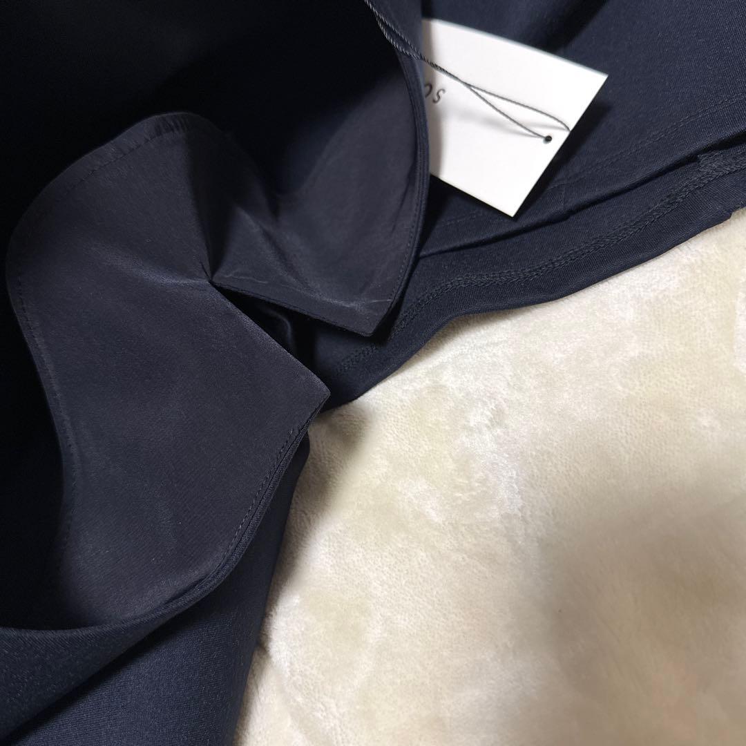 も*の様 新品SOEJU ソージュ ダブルジャージキーネックプルオーバー ネイビ