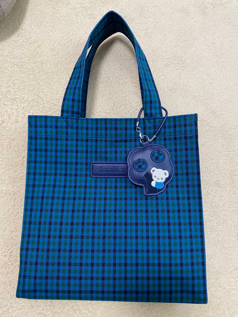 familiar 青　チェックトートバッグ 小