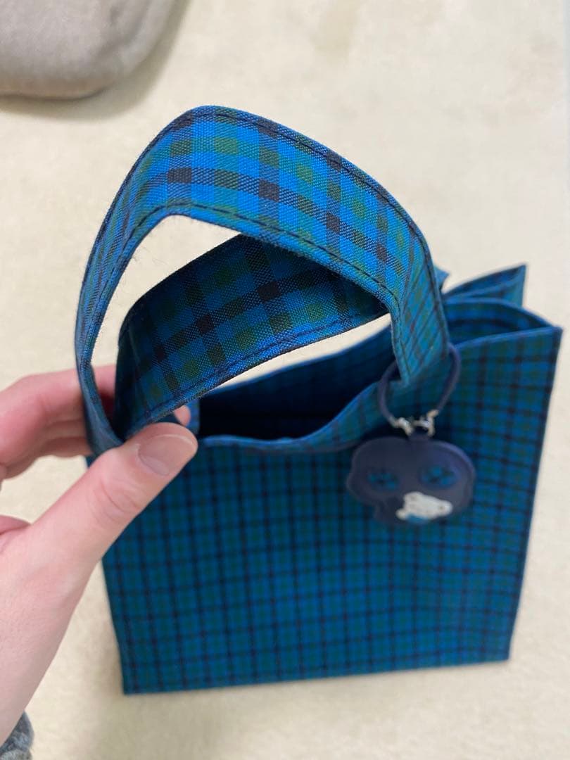 familiar 青　チェックトートバッグ 小