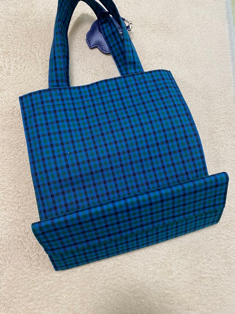 familiar 青　チェックトートバッグ 小