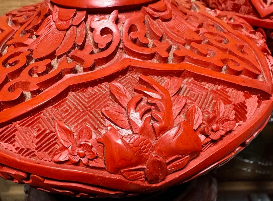 堆朱の花瓶 2点セット 中国美術