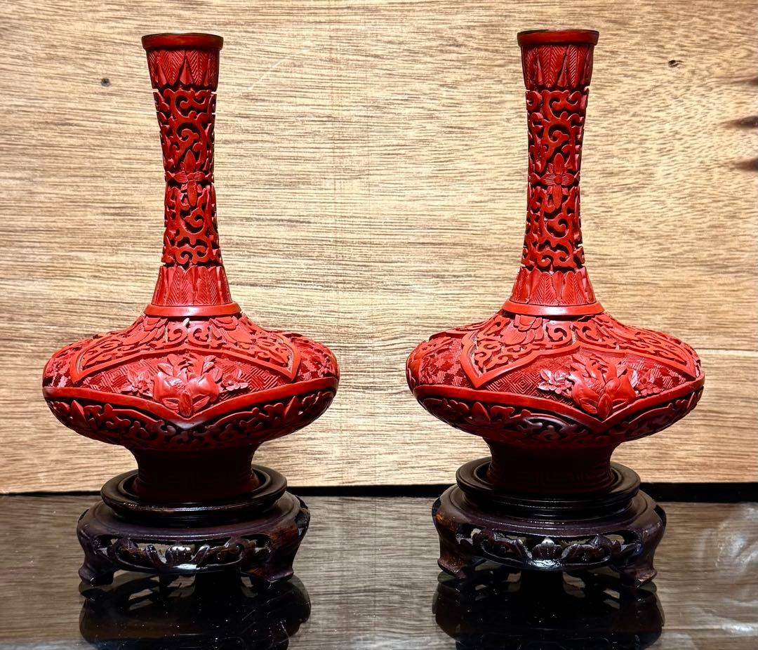 堆朱の花瓶 2点セット 中国美術