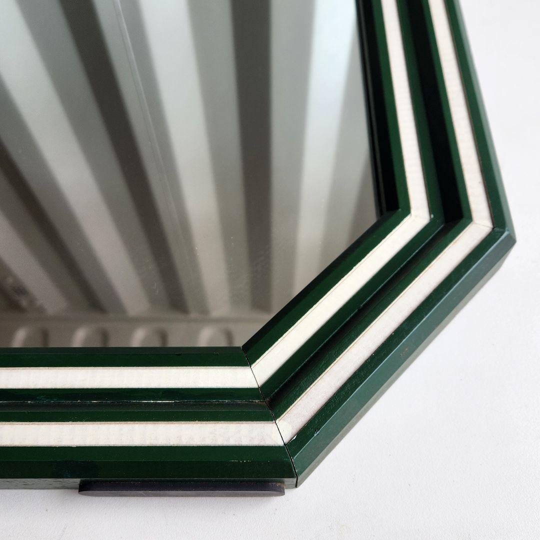 美品 ヴィンテージ　木製フレーム　8角形　ウォールミラー 壁掛け鏡 天然木 鏡