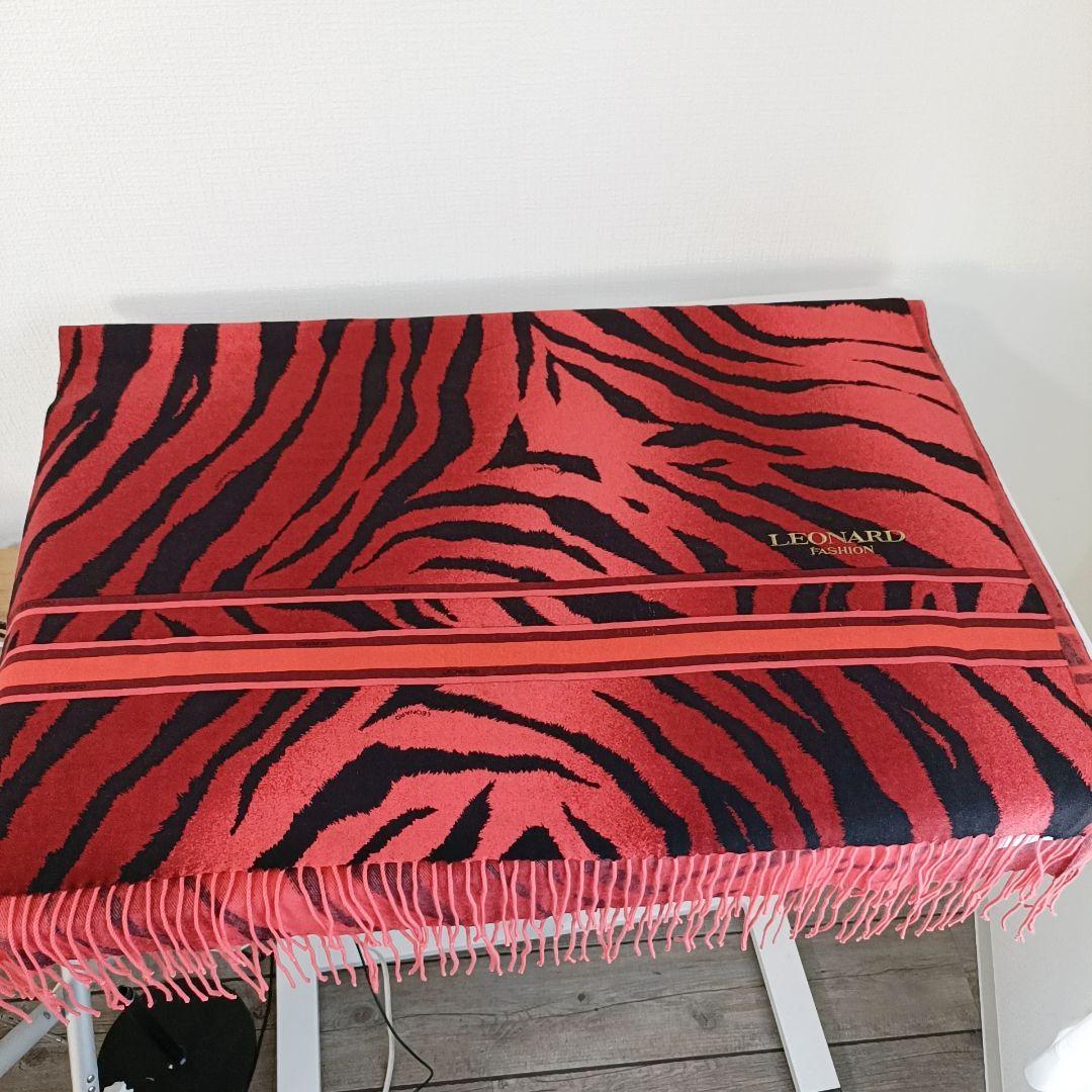 超美品　超大判　LEONARD　マフラー　カシミヤ100％　黒＊赤　日本製
